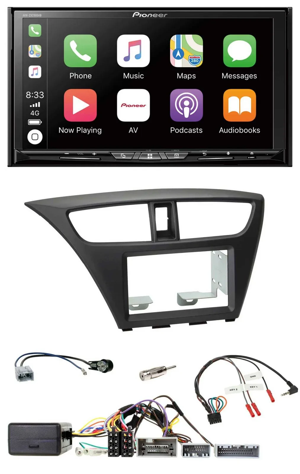 Pioneer 2DIN Lenkrad USB DAB DVD Bluetooth Autoradio für Honda Civic ab 12 schwa
