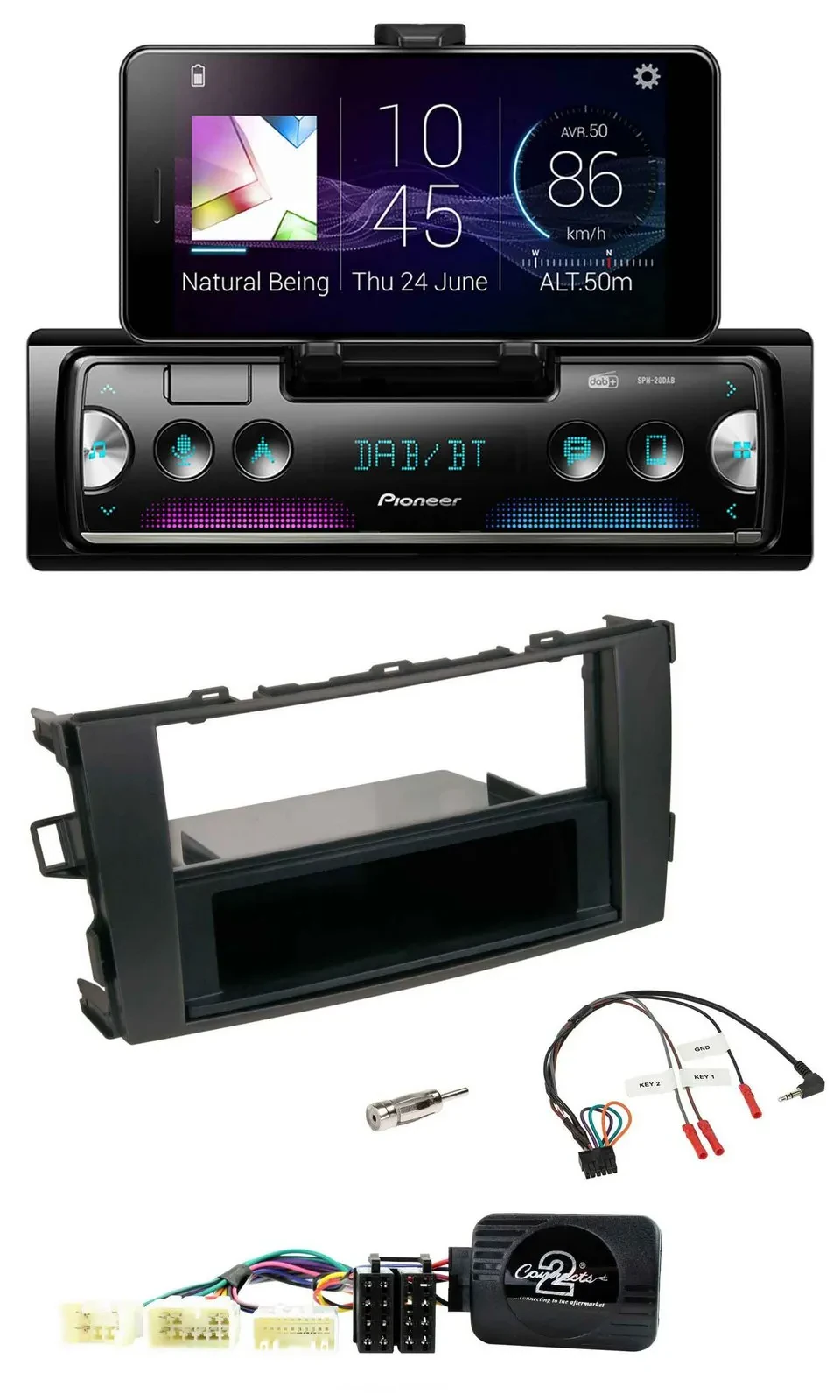 Автомагнитола для Toyota Auris 2007–2011 Pioneer USB Bluetooth DAB, черный