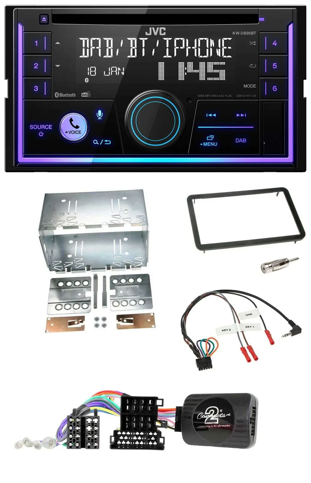JVC Lenkrad USB 2DIN DAB Bluetooth CD Autoradio für Alfa Romeo 159 Brera Spider