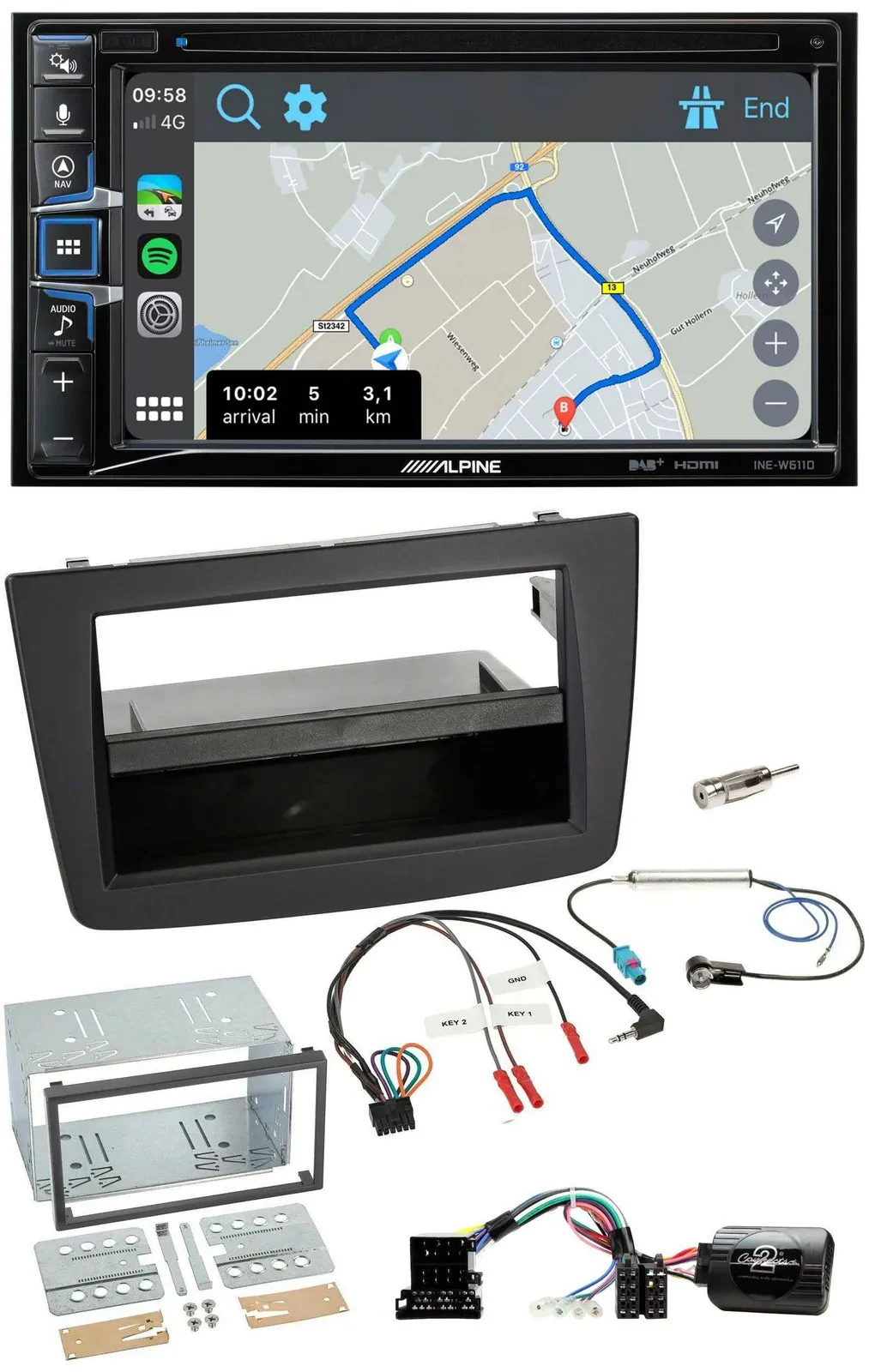 Alpine DAB TMC Bluetooth 2DIN USB Lenkrad Navigation für Alfa Romeo Mito 08-14 s