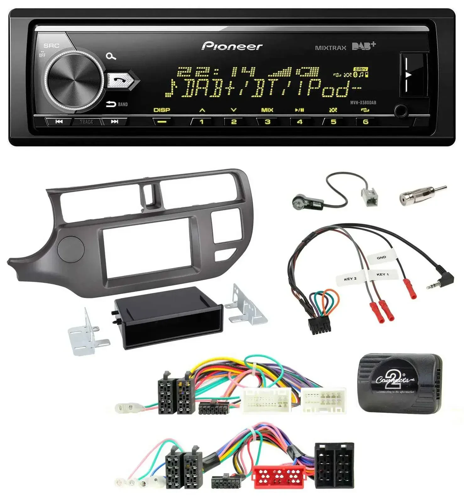 Pioneer Bluetooth USB DAB Lenkrad Autoradio für Kia Rio UB 2011-2015 anthrazit