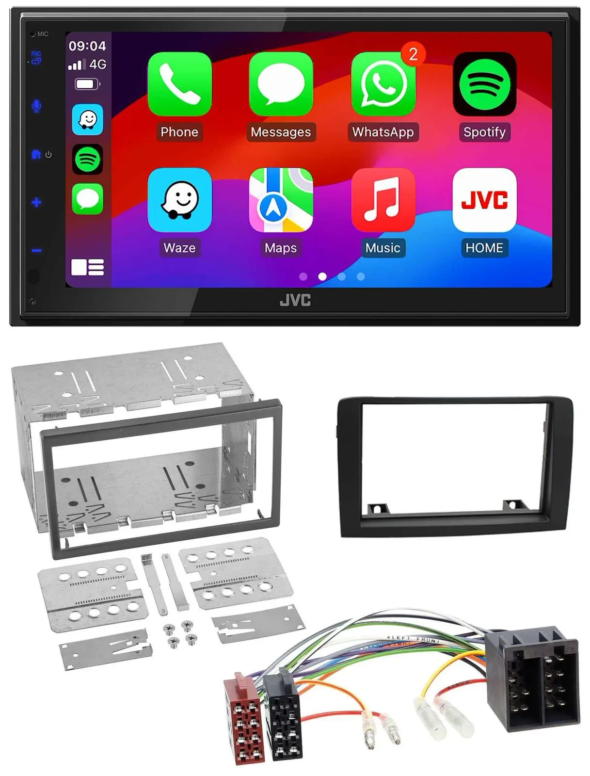 JVC Bluetooth USB MP3 2DIN DAB Autoradio für Fiat Idea ab 05 schwarz