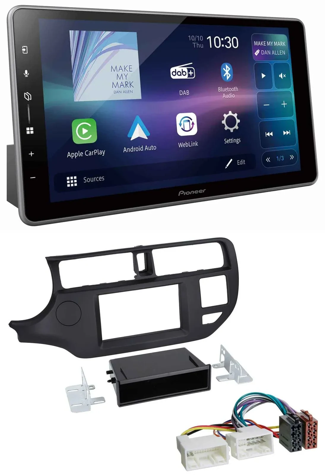 Автомагнитола для Kia Rio (UB, 2011–2014) Pioneer Bluetooth, USB, DAB, MP3, черная