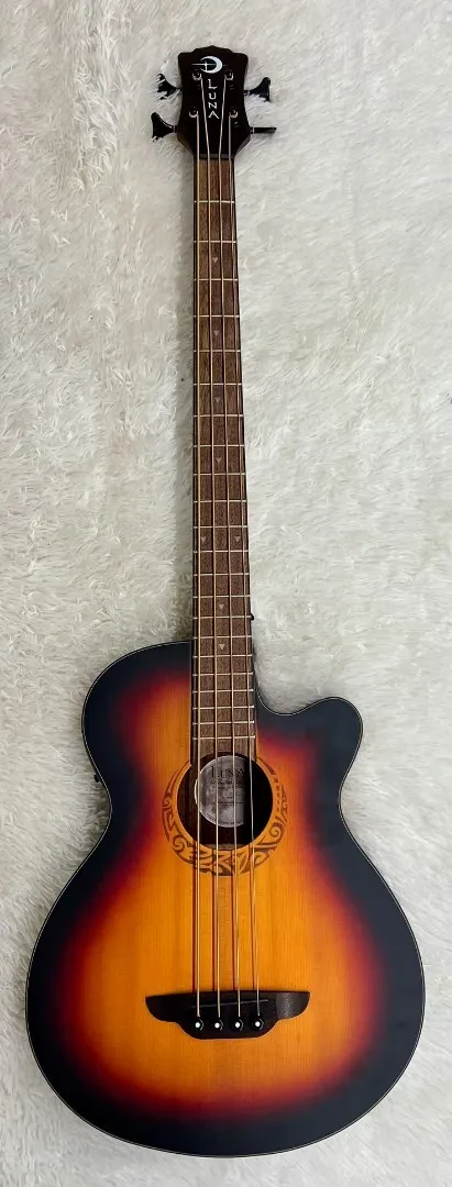 Luna Guitars Luna Tribal 34" Scale Acoustic-Electric Bass Guitar, Tobacco Sunburst