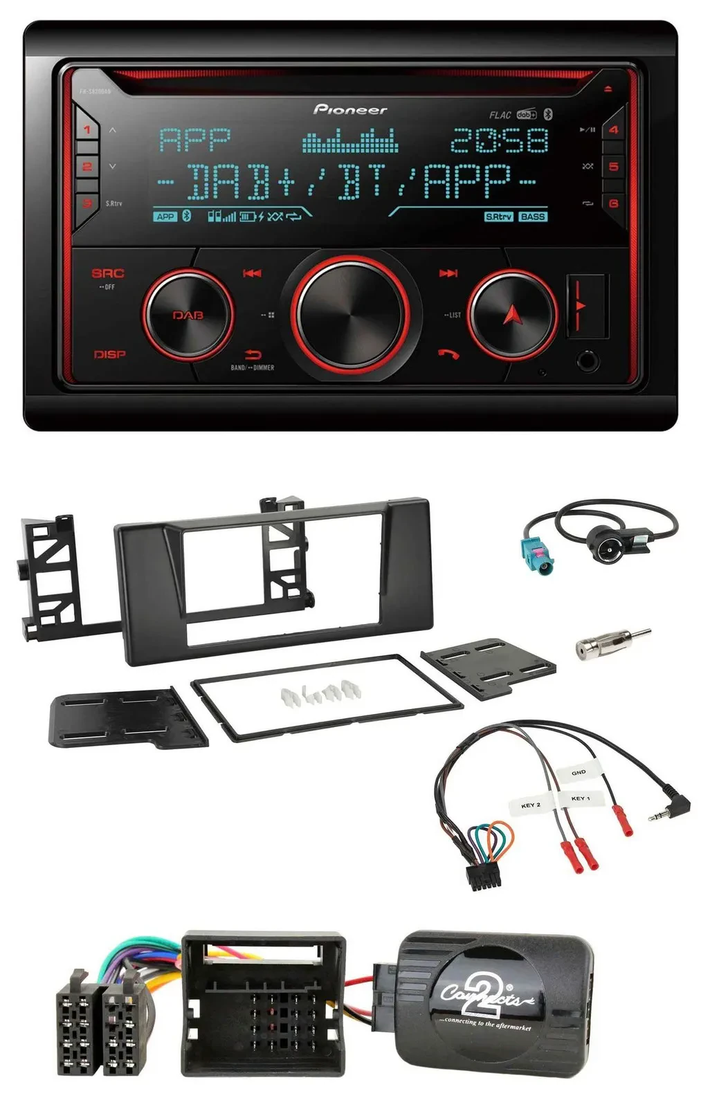 Автомагнитола для BMW 5 Series E39 (2001–2004) Pioneer 2DIN, DAB, Bluetooth, USB, CD, поддержка управления на руле