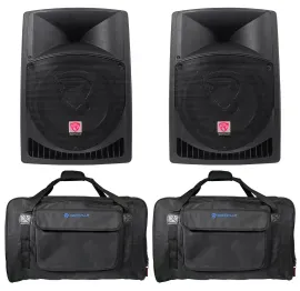 (2) Rockville RPG12 12" Powered 1600 Watt DJ PA Speakers+Weatherproof Carry Bags