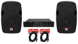 (2) Rockville SPGN124 12" 1200 Watt DJ PA Speakers+Power Amplifier+Cables