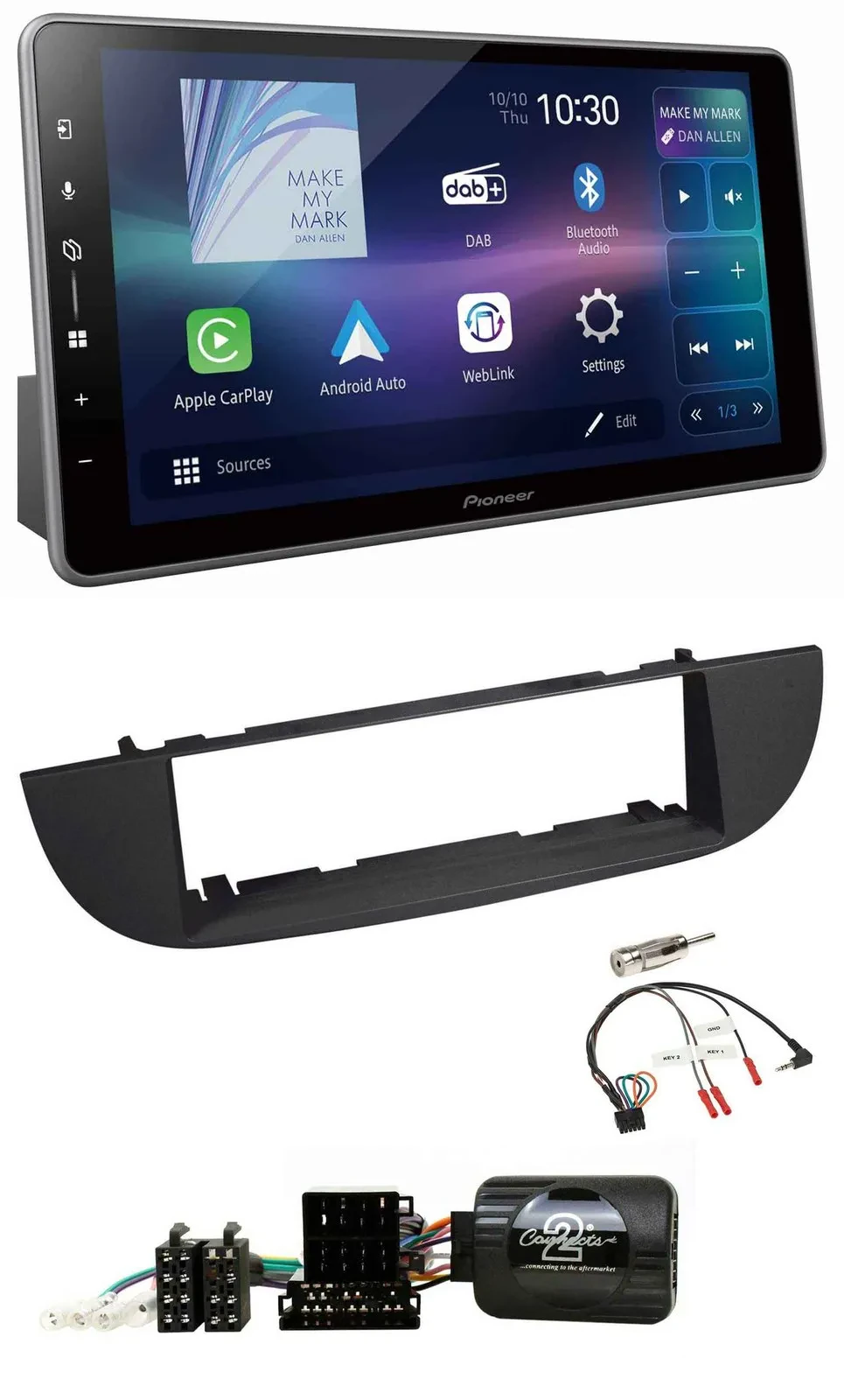 Pioneer Bluetooth USB DAB Lenkrad Autoradio für Fiat 500 ab 2007 schwarz
