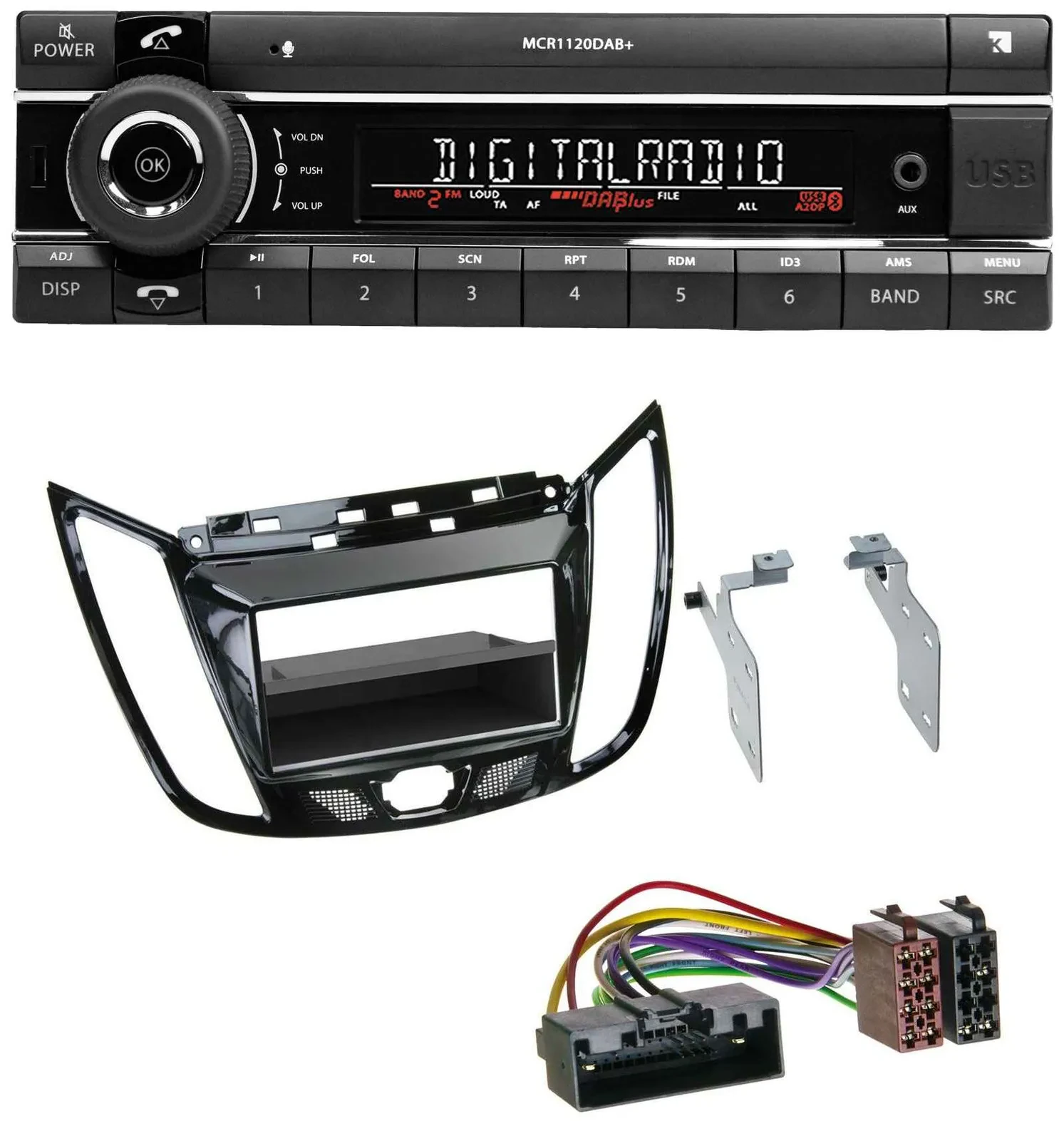 Kienzle Bluetooth MP3 USB DAB Autoradio für Ford C-Max Kuga Klavierlack schwarz