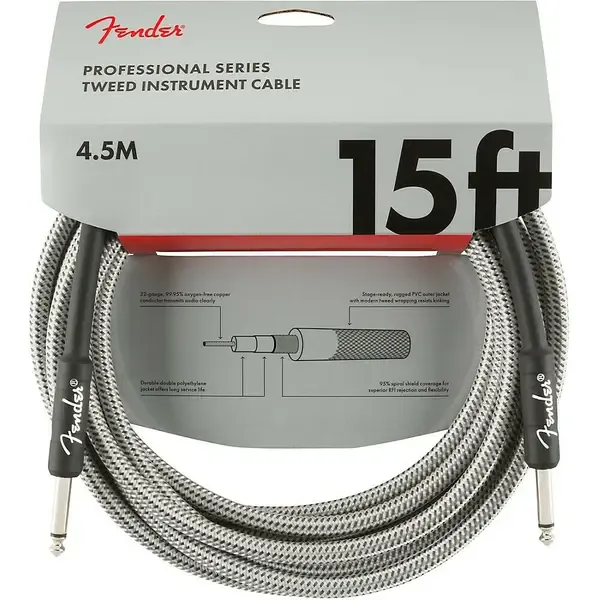 Инструментальный кабель Fender Professional Series Straight to Straight Instrument Cable 15 ft. White Tweed