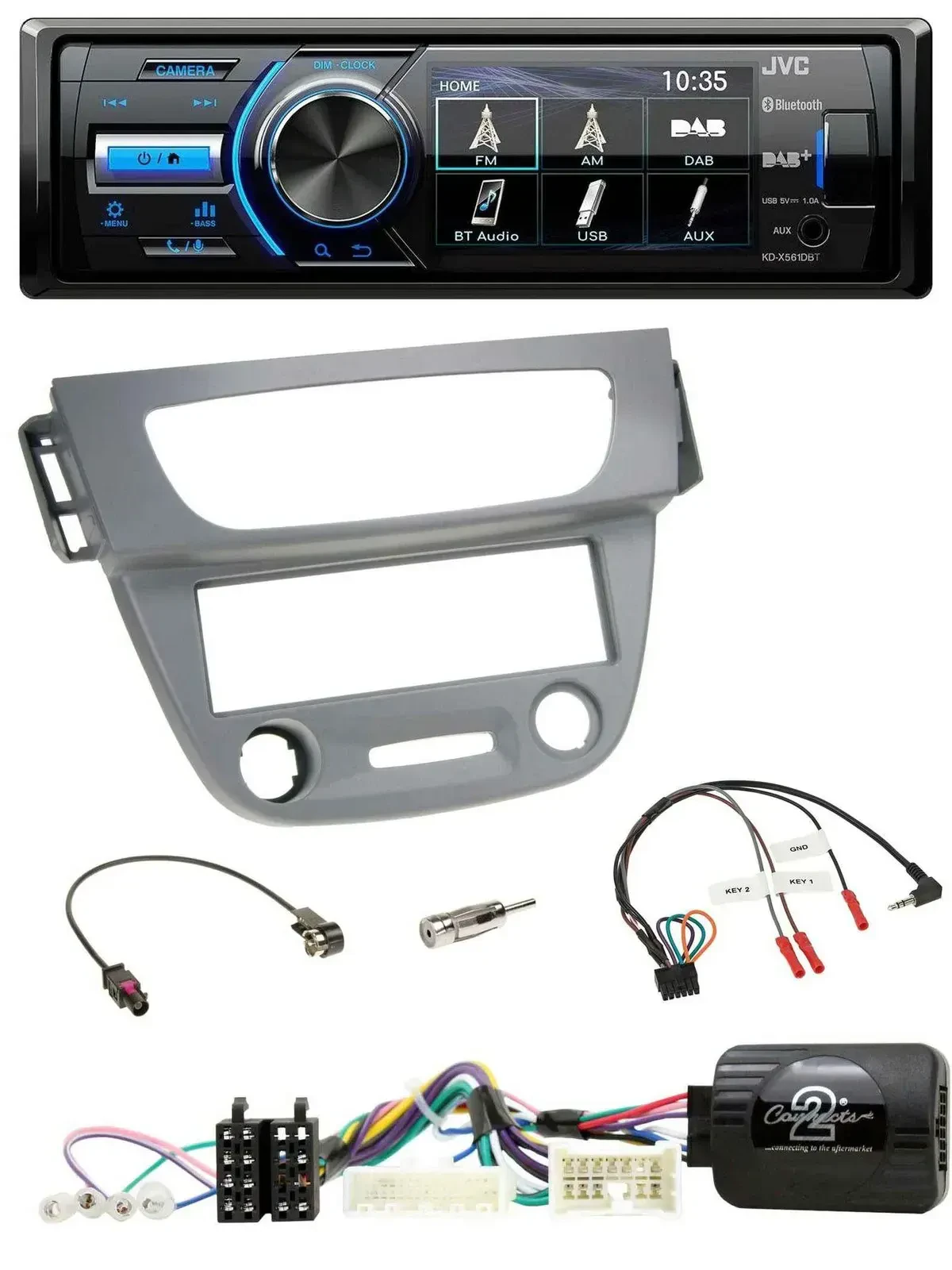 Автомагнитола JVC Bluetooth, USB, DAB для Renault Megane 3 (2012–2014), серый