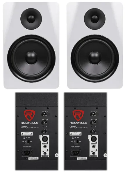 (2) Rockville DPM8W Dual Powered 8" 600 Watt Active Studio Monitor Speakers