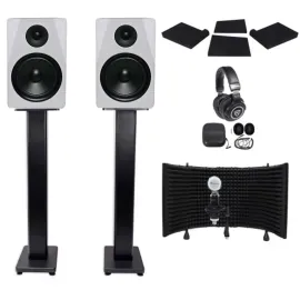 (2) Rockville APM8W 8" 500w Studio Monitors+Stands+Pads+Headphones+Mic+Shield