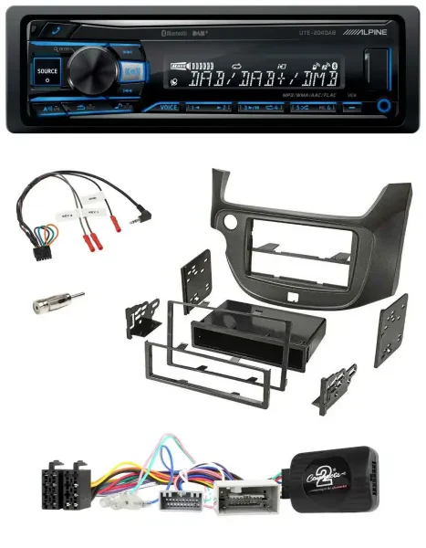 Alpine USB Bluetooth DAB Lenkrad Autoradio für Honda Jazz ab 2014 dunkelgrau