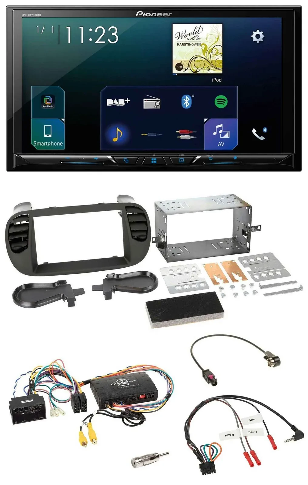 Pioneer Lenkrad Bluetooth USB 2DIN DAB Autoradio für Fiat 500 14-15 soft touch