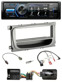 Автомагнитола JVC Bluetooth USB DAB для Ford Mondeo/S‑Max (с 2007), серебристая