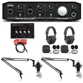 Mackie Podcast Podcasting Bundle w/ Interface+(2) Mics+(2) Headphones+Amp+Booms