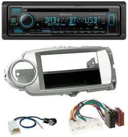 Автомагнитола Kenwood Bluetooth DAB CD MP3 USB для Toyota Yaris (2011–2014), серебристая