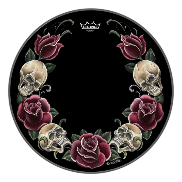 Пластик для барабана Remo 22" Tattoo Skyn Skull And Roses