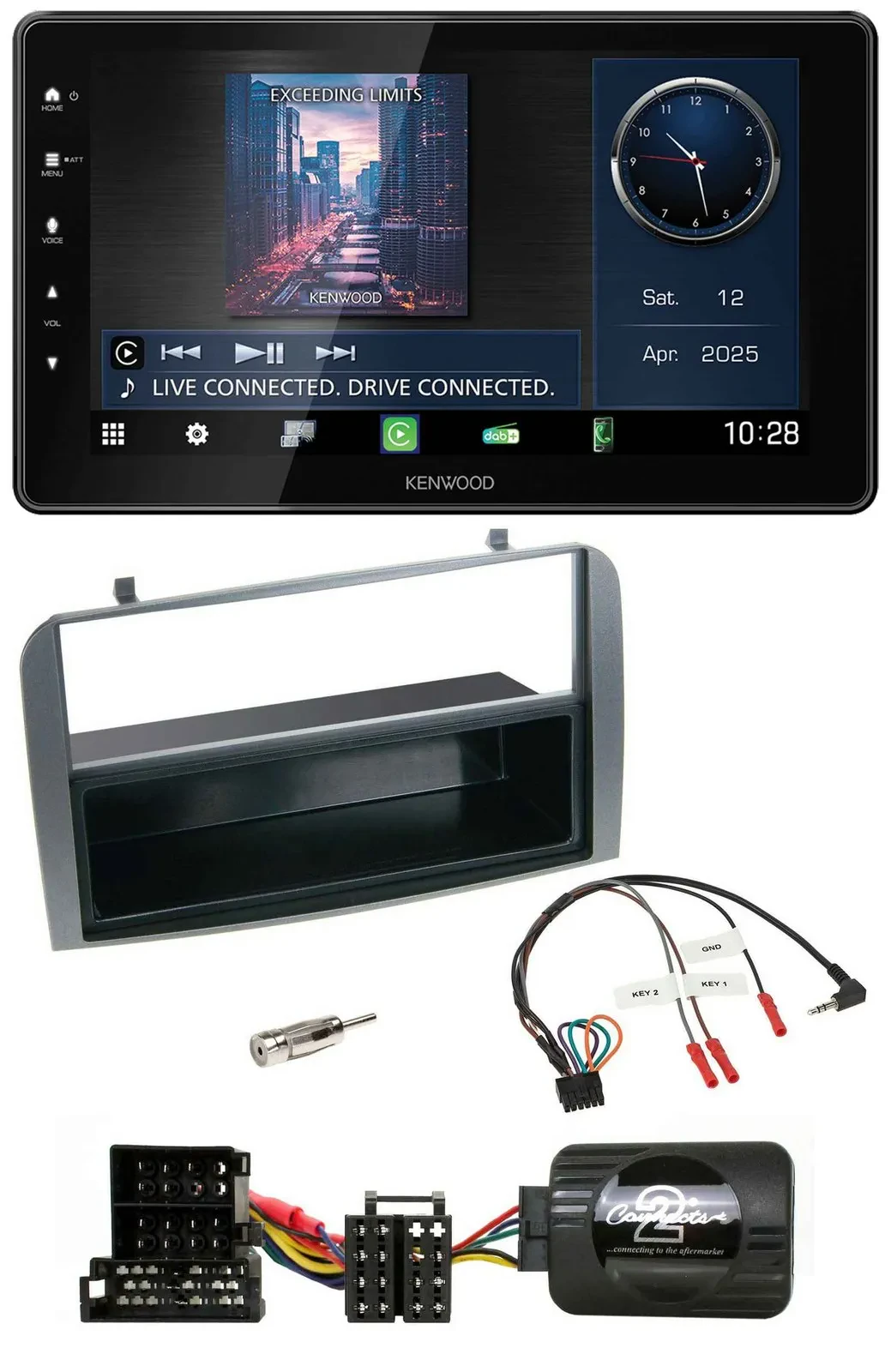 Kenwood Lenkrad Bluetooth USB DAB Autoradio für Alfa 147 GT anthrazit Ablage