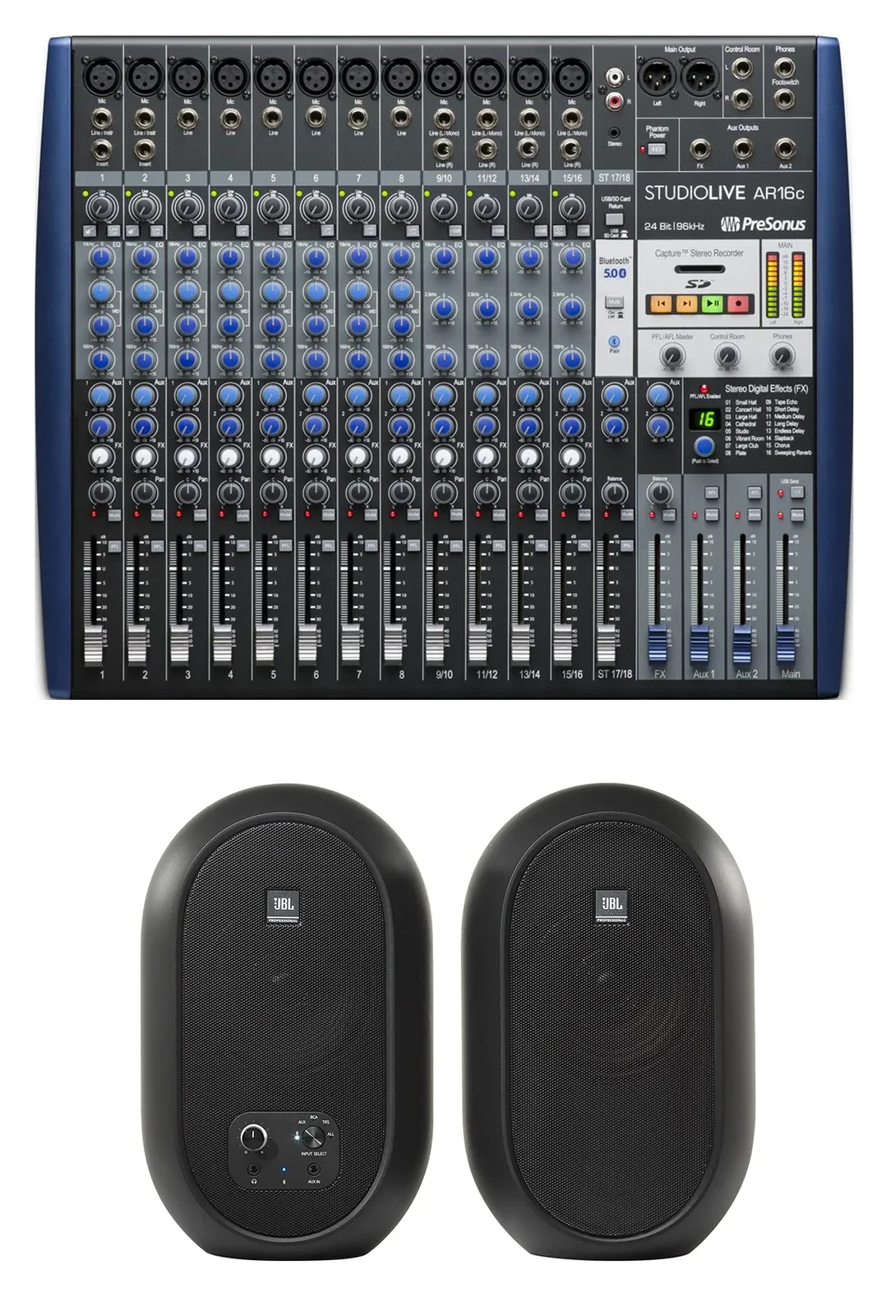 PRESONUS StudioLive SLM AR16C 16 Ch Mixer USB Recording Interface+JBL Monitors