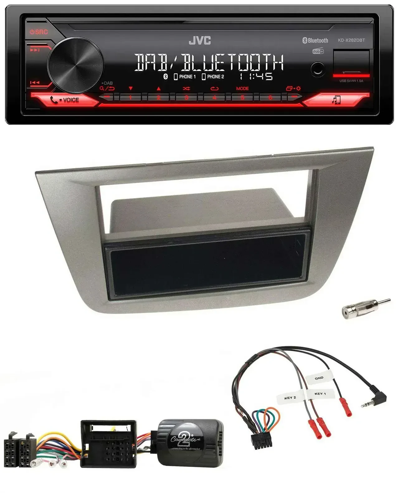 Автомагнитола JVC Bluetooth, USB, DAB, поддержка кнопок на руле, для Seat Toledo/Altea 2004–2009, антрацит