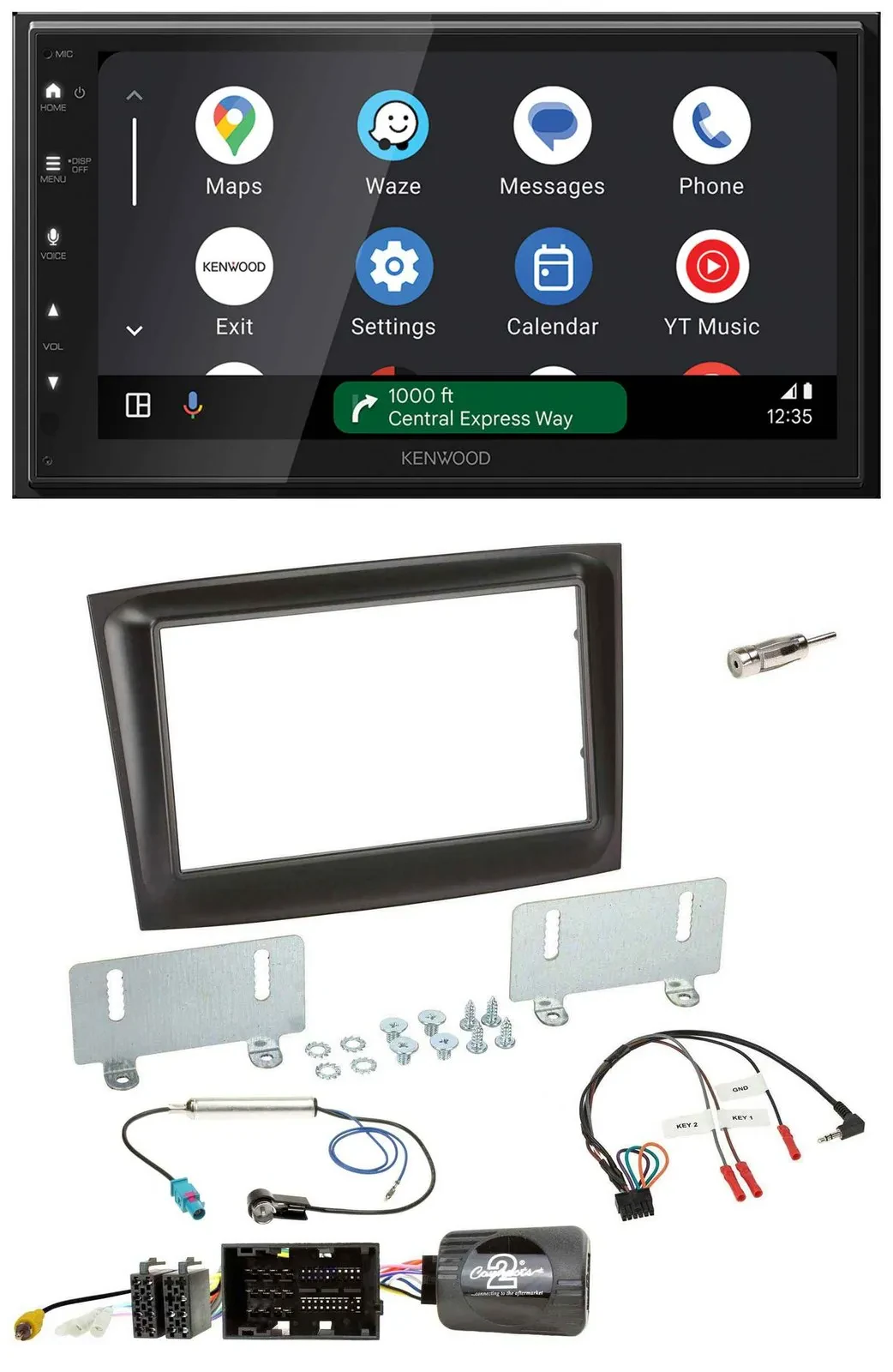 Kenwood DAB Bluetooth USB Lenkrad 2DIN Autoradio für Fiat Doblo ab 2015 schwarz