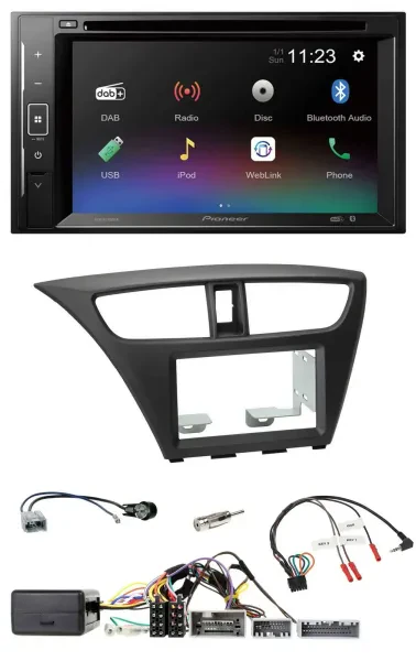 Pioneer Bluetooth Lenkrad USB 2DIN DAB DVD Autoradio für Honda Civic ab 12 schwa