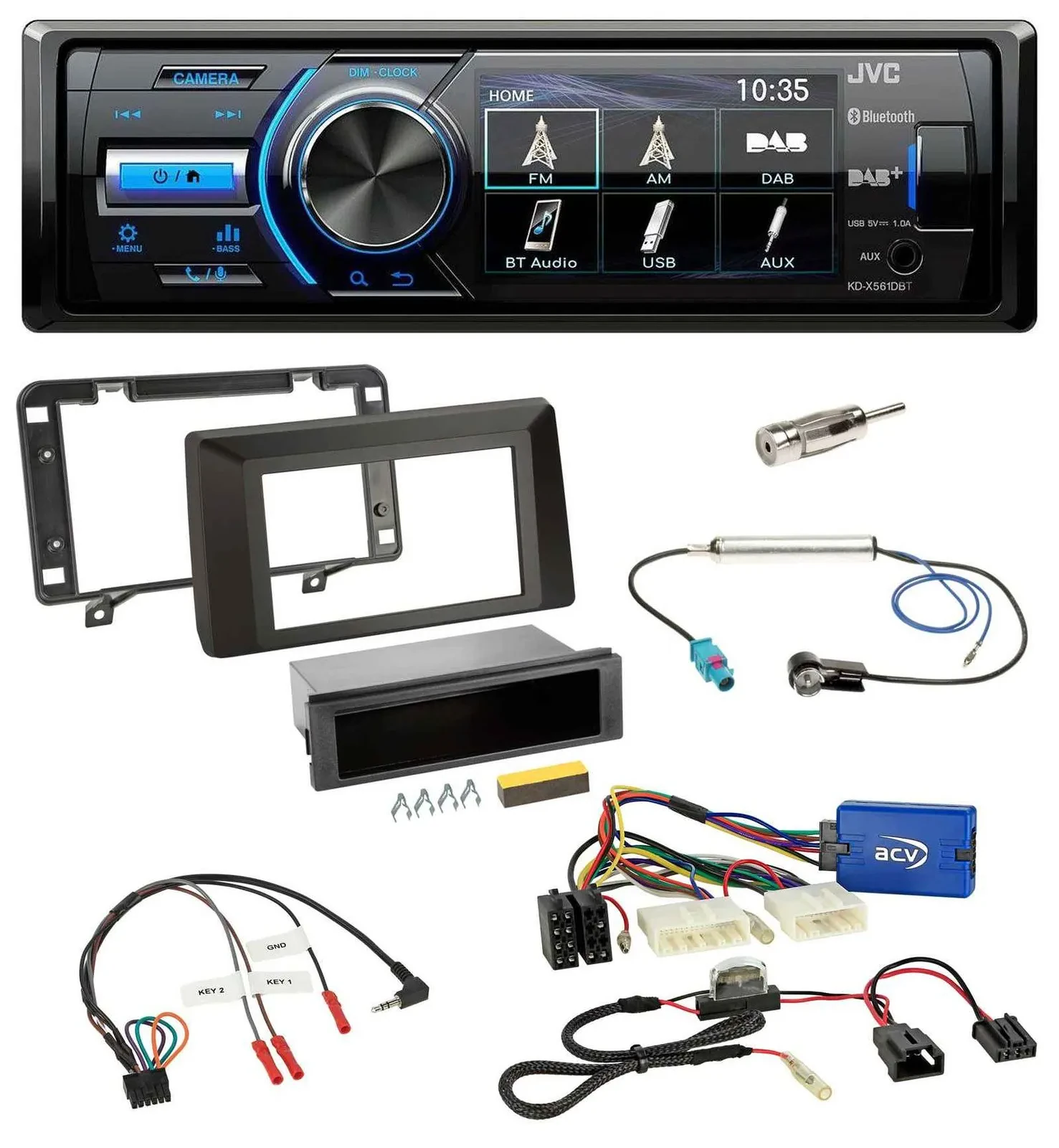Автомагнитола JVC Bluetooth USB DAB для Dacia Duster (с 2021) с поддержкой управления на руле