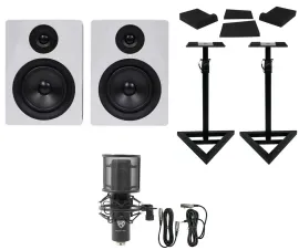 (2) Rockville APM5W 5.25" Powered USB Studio Monitors+Stands+Pads+Condenser Mic