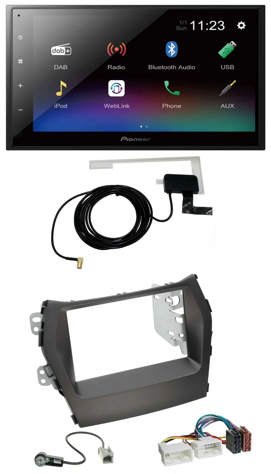 Автомагнитола для Hyundai Santa Fe (с 2012) Pioneer 2DIN, DAB, MP3, Bluetooth, USB, без навигации