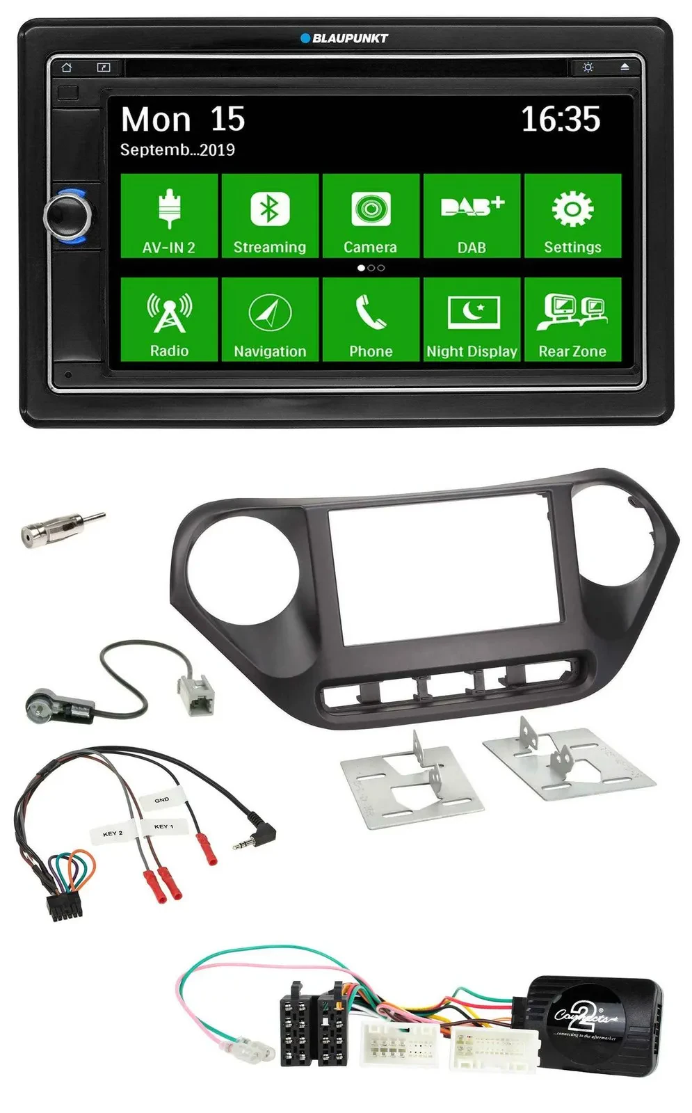 Blaupunkt Bluetooth 2DIN Lenkrad DAB USB TMC Navigation für Hyundai i10 ab 2014