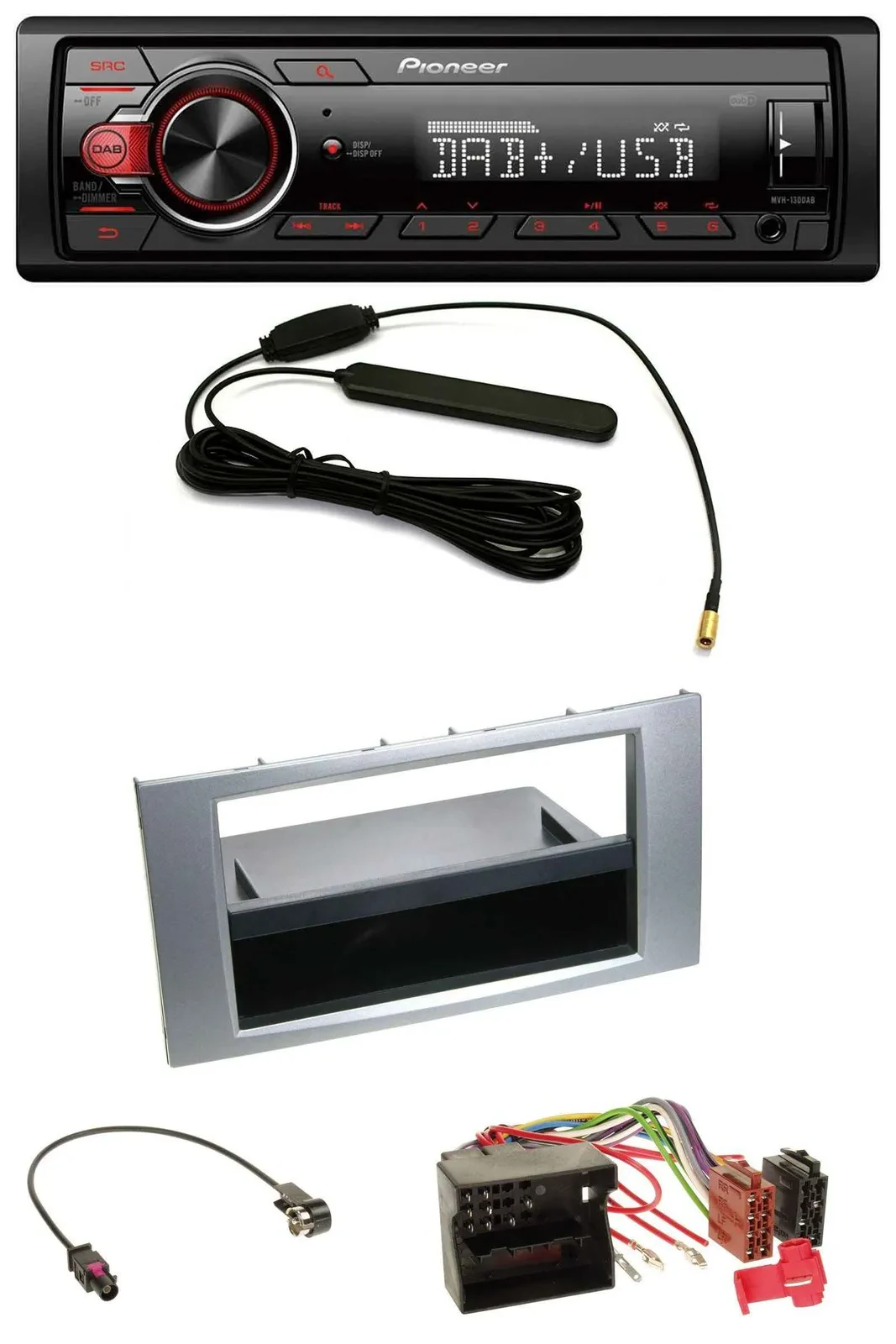 Автомагнитола Pioneer для Ford Kuga/Fusion/Transit (2005–2012) 1-DIN, DAB, MP3, USB, AUX, серебристая