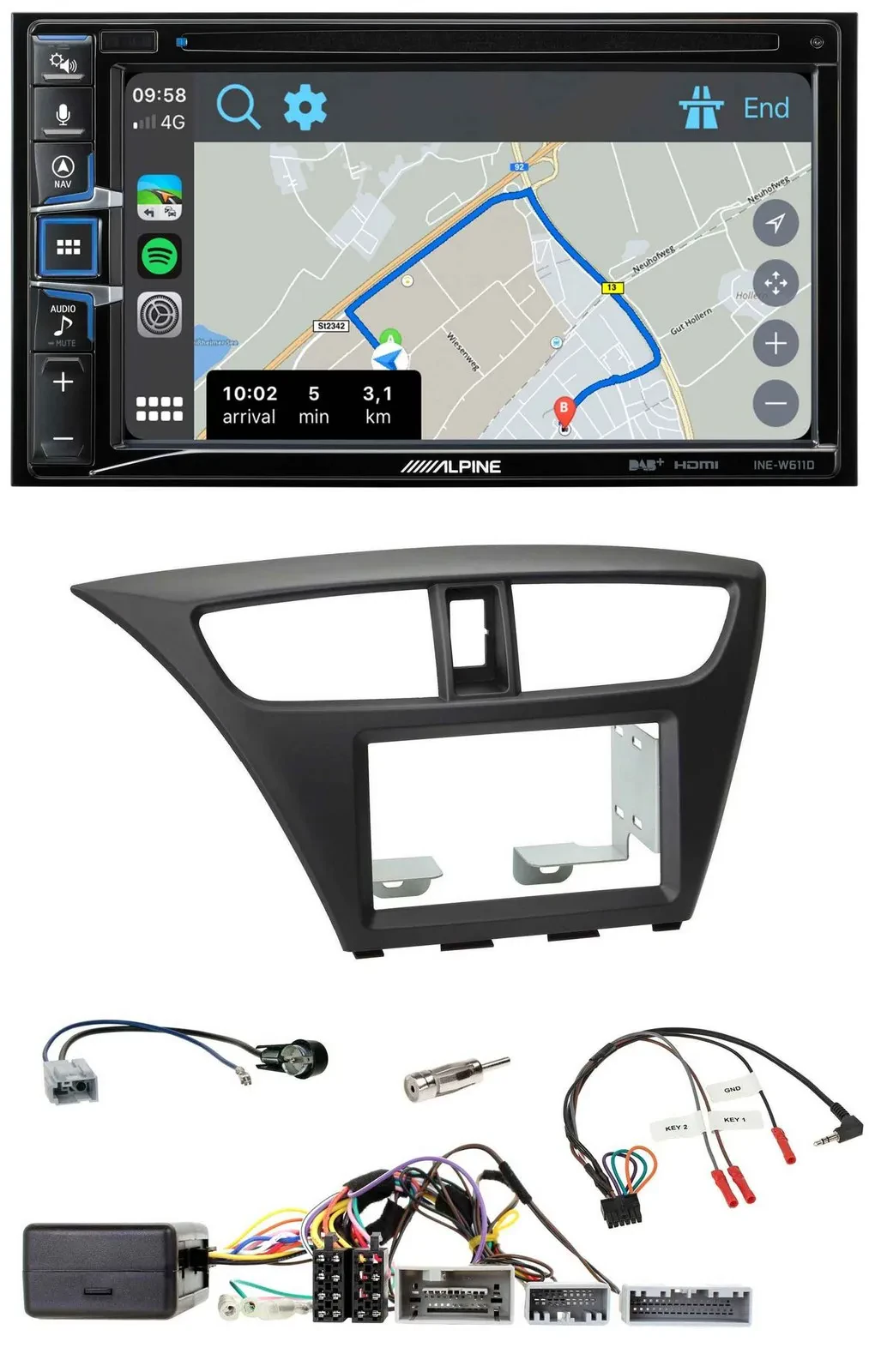 Alpine DAB TMC Bluetooth 2DIN USB Lenkrad Navigation für Honda Civic ab 12 schwa