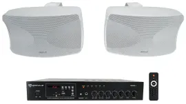 2 Rockville WET-44 PRO Dual 4" 4-Way Swivel 70V Commercial Speakers in White+Amp