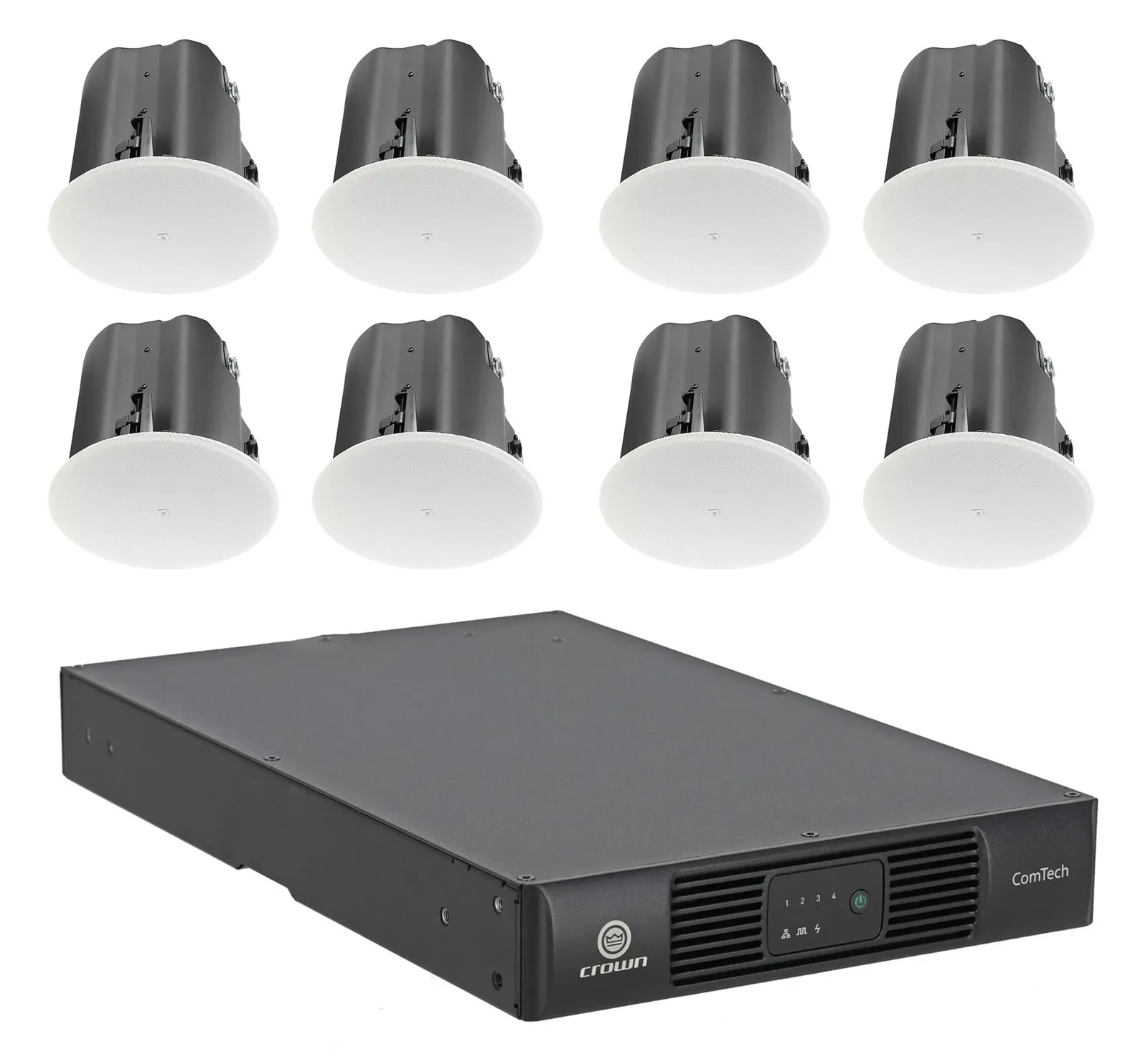 Потолочная акустика JBL Control 418C/T + Crown CTD-4125 8", 70V, усилитель 4-канальный (набор, 8 шт.)