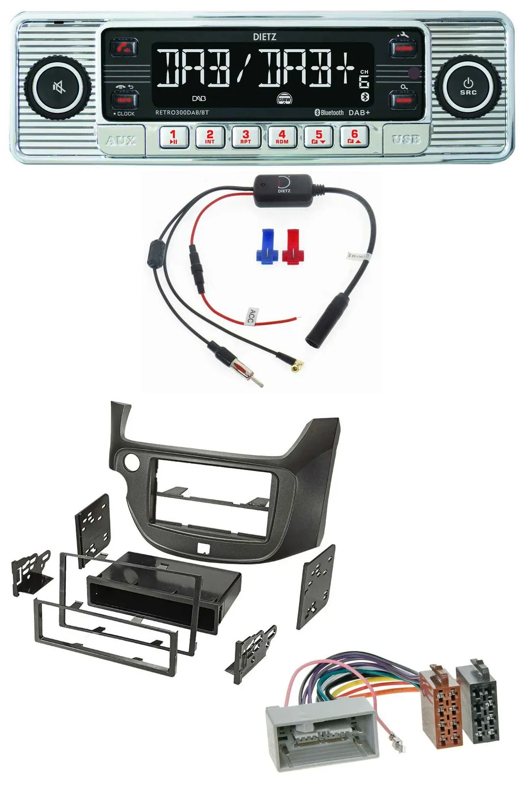 Dietz DAB USB MP3 Bluetooth Autoradio für Honda Jazz (ab 2009) dunkelgrau