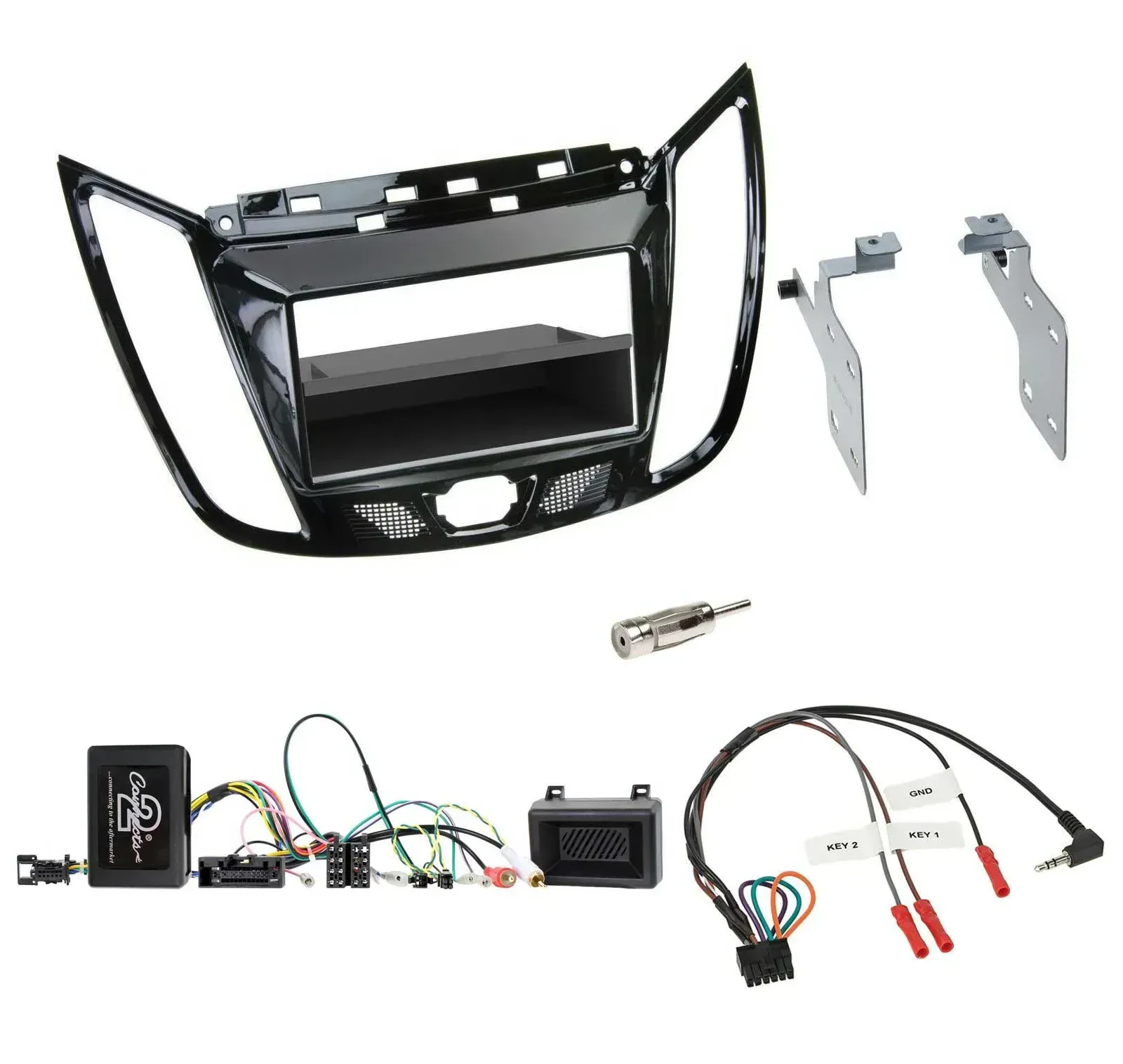 Einbauset Lenkradadapter DIN Autoradio für Ford C-Max Kuga Klavierlack schwarz