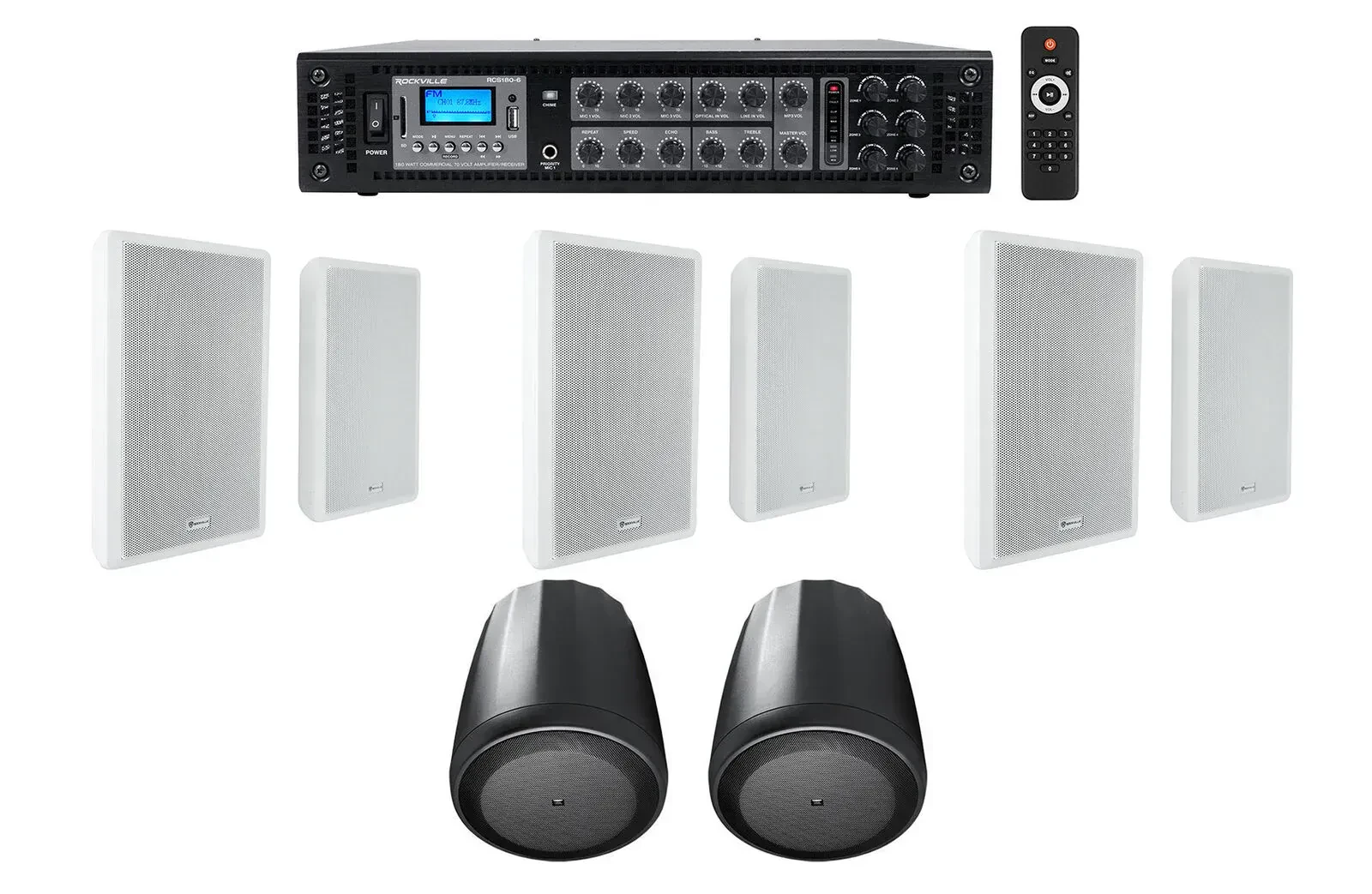 Трансляционный усилитель Rockville RCS180-6+3) Rock Slim 70W+Control 65 P/T с комплектом акустики