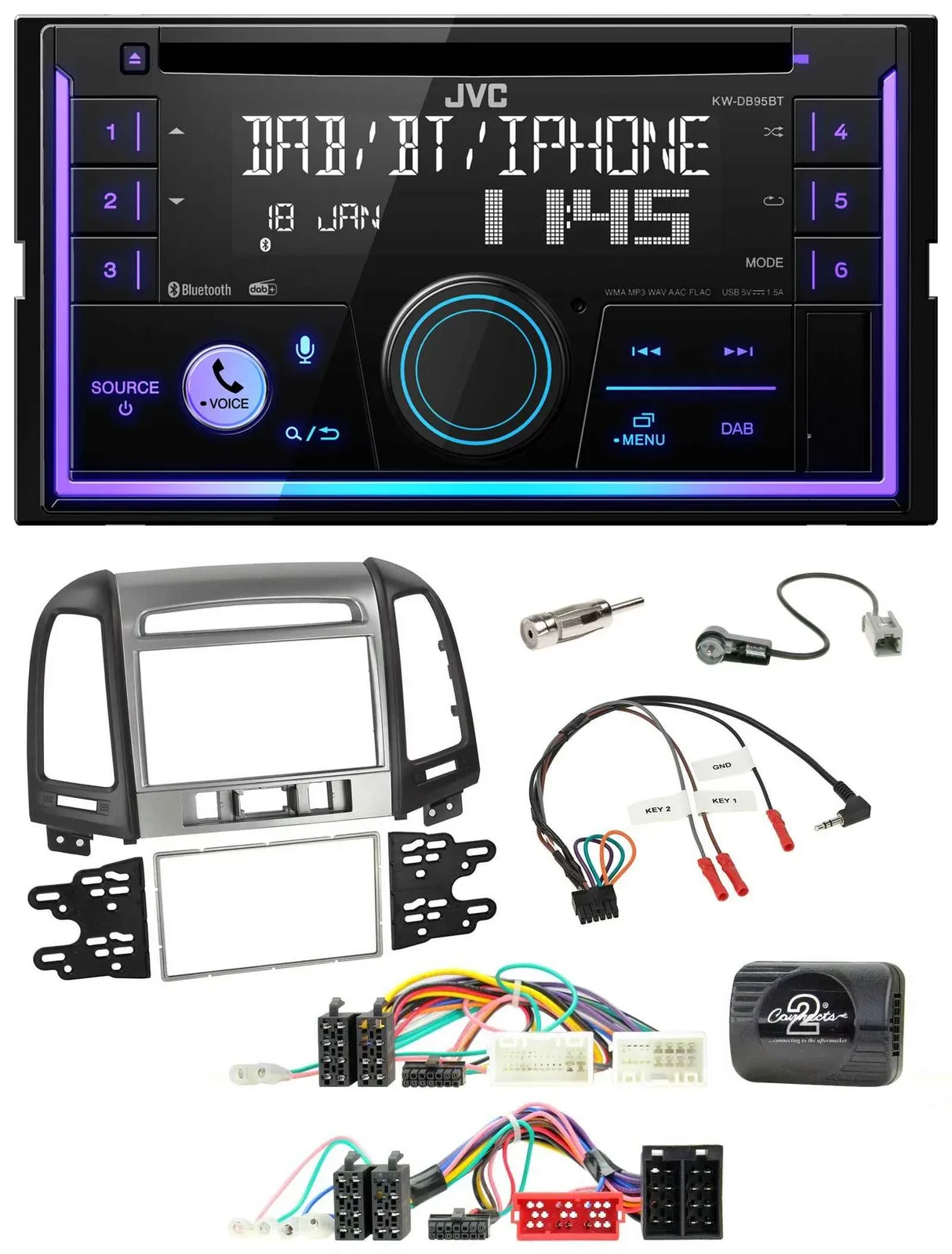 JVC Lenkrad USB 2DIN DAB Bluetooth CD Autoradio für Hyundai Santa Fe 10-12 3 Sch