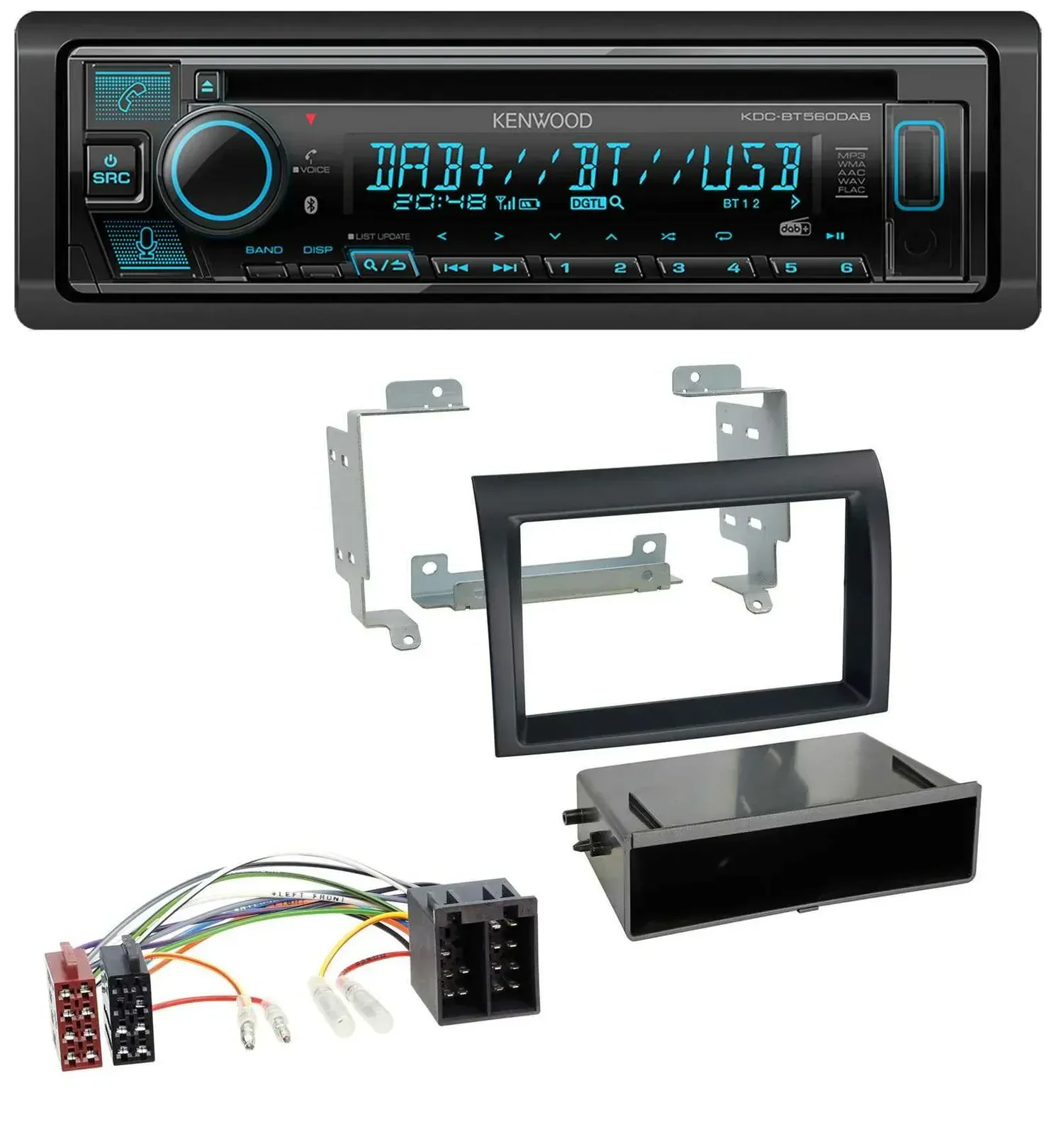 Автомагнитола для Fiat Ducato (2006–2010) Kenwood Bluetooth DAB CD MP3 USB черный