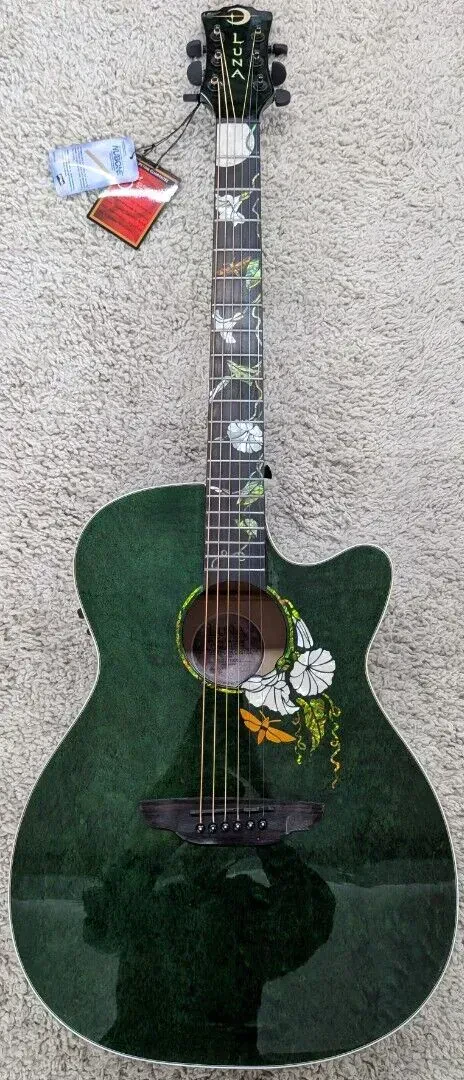 Luna FLO MOON CUST Moonflower Flora Custom AcousticElectric Guitar Trans Mallard