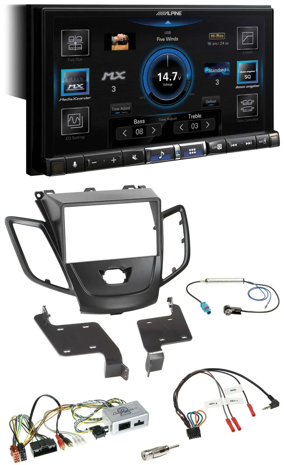 Alpine DAB 2DIN USB Bluetooth Lenkrad Autoradio für Ford Fiesta 10-17 schwarz