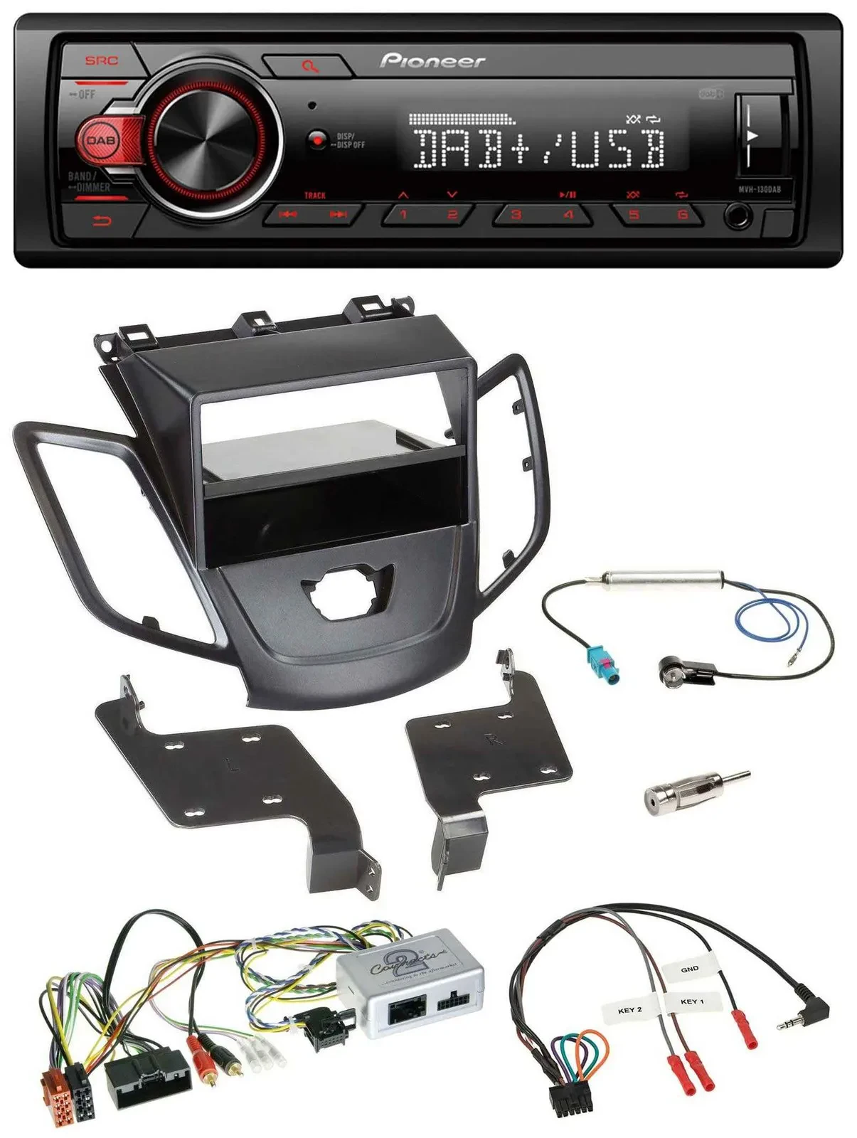 Pioneer MP3 1DIN DAB USB Lenkrad Autoradio für Ford Fiesta 10-17 ohne Display sc