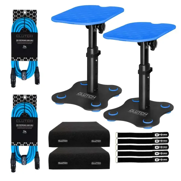 Clutch CL-DMS250 Blue Trim Adjustable Desktop Studio Monitor Speaker Stands Pack