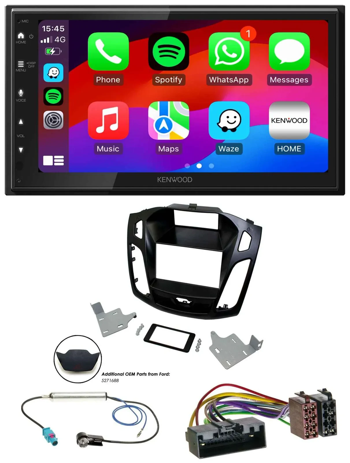 Kenwood MP3 USB DAB 2DIN Bluetooth Autoradio für Ford Focus 2014-2018 schwarz