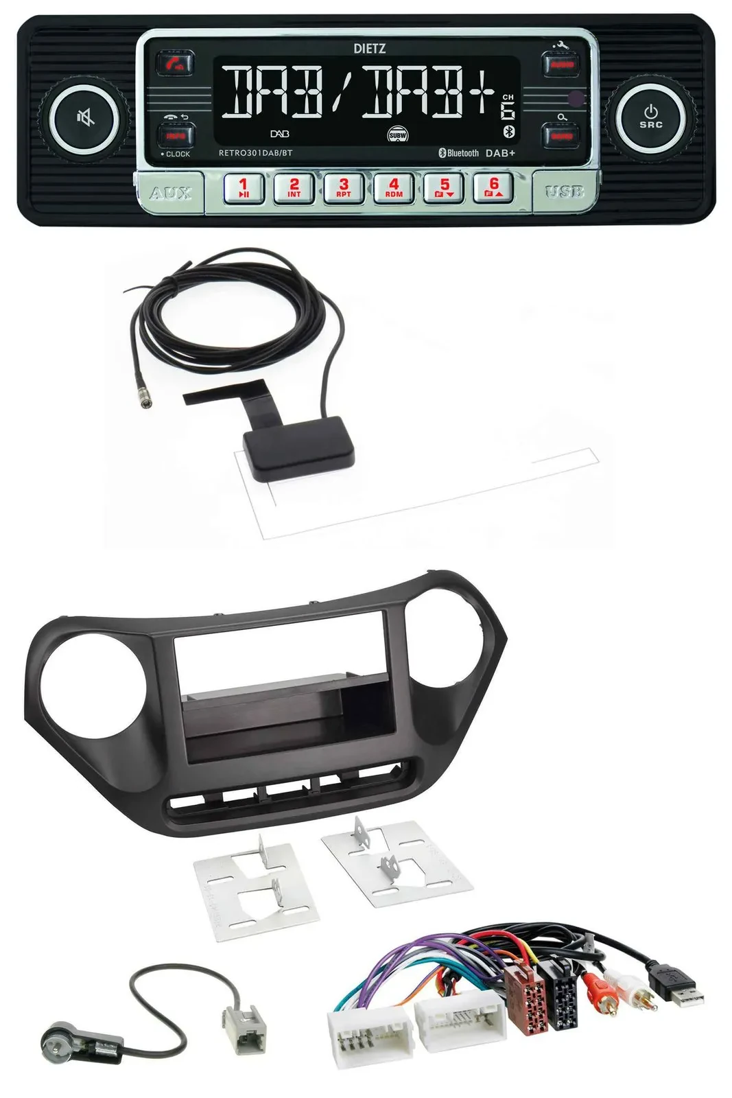 Dietz DAB Bluetooth USB MP3 Autoradio für Hyundai i10 (ab 2013) AUX USB