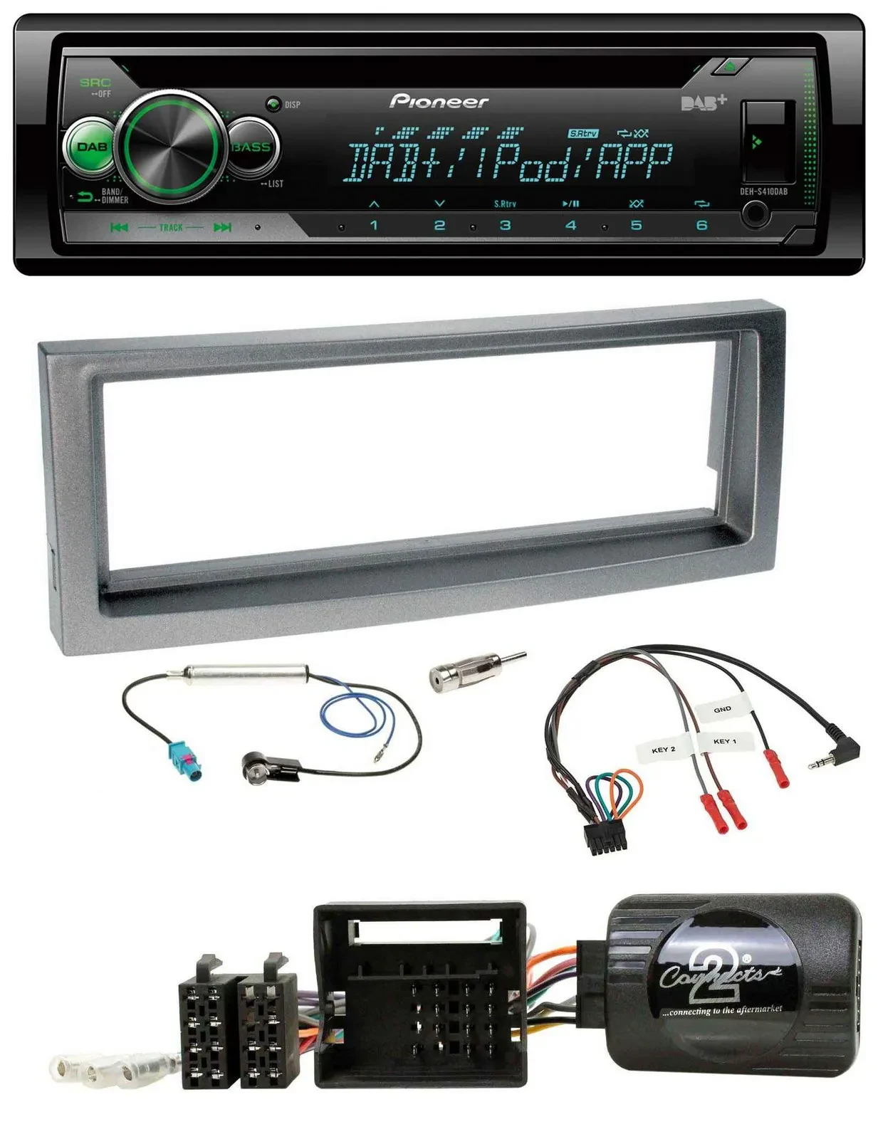 Pioneer USB MP3 DAB Lenkrad CD Autoradio für Citroen C5 ab 2005 grau-metallic