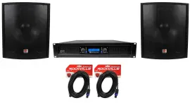 (2) Rockville SBG1188 18" 2000W Pro DJ Subwoofers+RPA12 5000w Amplifier+Cables