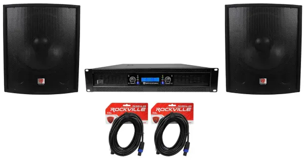 (2) Rockville SBG1188 18" 2000W Pro DJ Subwoofers+RPA12 5000w Amplifier+Cables